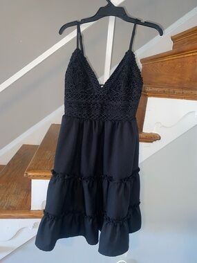 Say What? Black Lace Bodice Tiered Mini Dress